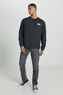 Regular Fit Normal Kesim Bisiklet Yaka Şardonlu Logolu Siyah Sweatshirt - Black-L232518001 (görsel 5)