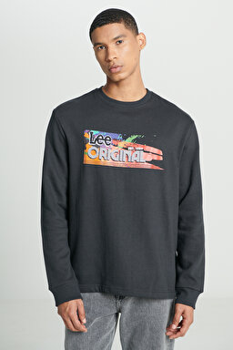 Regular Fit Normal Kesim Bisiklet Yaka Şardonlu Siyah Sweatshirt - Black-L232519001 (görsel 2)