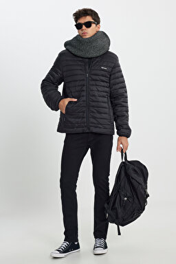 Regular Fit Normal Kesim Dik Yaka Kapitoneli Siyah Şişme Ceket - Black-L232521001 (görsel 4)