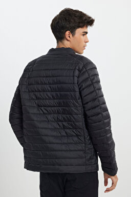 Regular Fit Normal Kesim Dik Yaka Kapitoneli Siyah Şişme Ceket - Black-L232521001 (görsel 6)