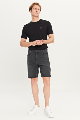 Slim Fit Dar Kesim Yüksek Bel Koyu Antrasit Pamuklu Esnek Şort - Dark Anthracite-L241079050 (görsel 2)