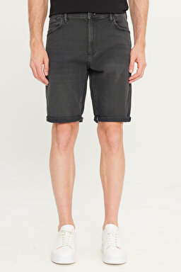 Slim Fit Dar Kesim Yüksek Bel Koyu Antrasit Pamuklu Esnek Şort - Dark Anthracite-L241079050 (görsel 3)