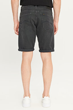 Slim Fit Dar Kesim Yüksek Bel Koyu Antrasit Pamuklu Esnek Şort - Dark Anthracite-L241079050 (görsel 4)