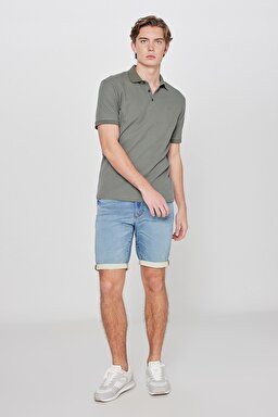 Slim Fit Dar Kesim Yüksek Bel 5 Cepli Açık Mavi Jean Kot Şort - Stone-L24107958 (görsel 2)