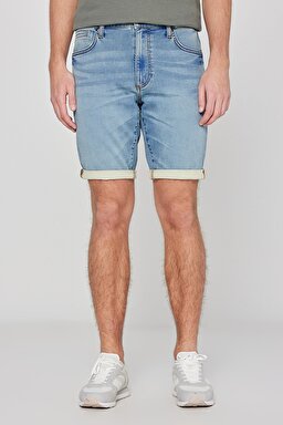 Slim Fit Dar Kesim Yüksek Bel 5 Cepli Açık Mavi Jean Kot Şort - Stone-L24107958 (görsel 3)