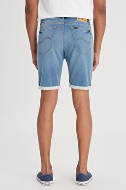 Slim Fit Dar Kesim Yüksek Bel 5 Cepli Mavi Jean Kot Şort - Mid Blue-L241079XT (görsel 5)