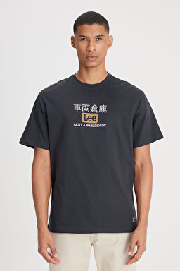 Loose Fit Rahat Kesim Bisiklet Yaka %100 Pamuk Antrasit Tişört - Anthracite-L241182003 (görsel 3)