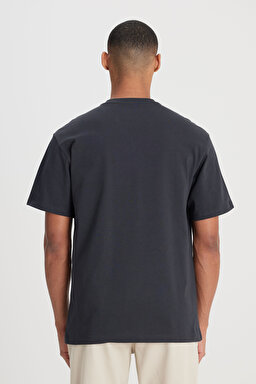 Loose Fit Rahat Kesim Bisiklet Yaka %100 Pamuk Antrasit Tişört - Anthracite-L241182003 (görsel 5)
