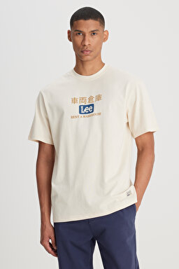 Loose Fit Rahat Kesim Bisiklet Yaka %100 Pamuk Ekru Tişört - Ecru-L241182104