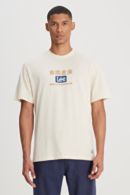 Loose Fit Rahat Kesim Bisiklet Yaka %100 Pamuk Ekru Tişört - Ecru-L241182104 (görsel 2)