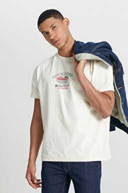 Regular Fit Normal Kesim Bisiklet Yaka %100 Pamuk Kırık Beyaz Tişört - Off White-L241184102 (görsel 2)