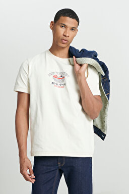 Regular Fit Normal Kesim Bisiklet Yaka %100 Pamuk Kırık Beyaz Tişört - Off White-L241184102 (görsel 3)
