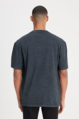 Loose Fit Rahat Kesim Bisiklet Yaka %100 Pamuk Antrasit Tişört - Anthracite-L241188003 (görsel 5)