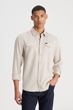 Regular Fit Normal Kesim %100 Pamuk Bej Gömlek - Beige-L241262614