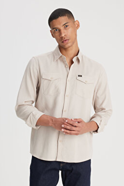 Regular Fit Normal Kesim %100 Pamuk Bej Gömlek - Beige-L241262614 (görsel 2)