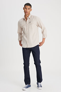 Regular Fit Normal Kesim %100 Pamuk Bej Gömlek - Beige-L241262614 (görsel 3)