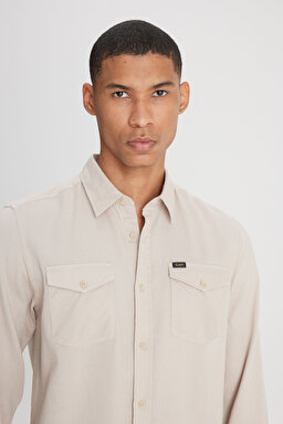 Regular Fit Normal Kesim %100 Pamuk Bej Gömlek - Beige-L241262614 (görsel 4)
