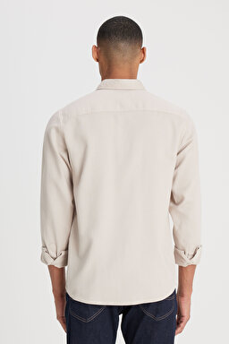Regular Fit Normal Kesim %100 Pamuk Bej Gömlek - Beige-L241262614 (görsel 5)