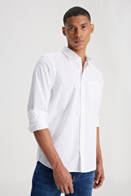 Regular Fit Normal Kesim %100 Pamuk Beyaz Gömlek - White-L241274100 (görsel 2)