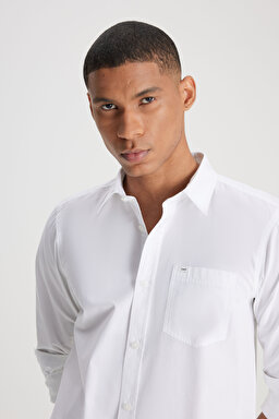 Regular Fit Normal Kesim %100 Pamuk Beyaz Gömlek - White-L241274100 (görsel 4)