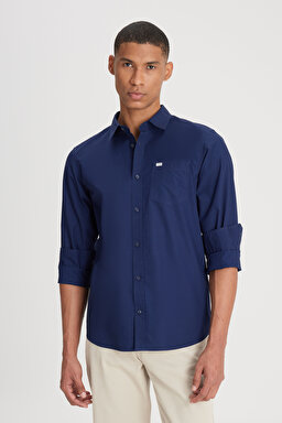 Regular Fit Normal Kesim %100 Pamuk Lacivert Gömlek - Navy-L241274410 (görsel 2)
