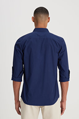 Regular Fit Normal Kesim %100 Pamuk Lacivert Gömlek - Navy-L241274410 (görsel 6)