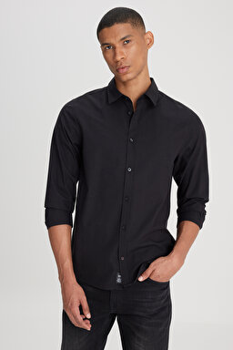 Regular Fit Normal Kesim %100 Pamuk Siyah Gömlek - Black-L241286001 (görsel 2)