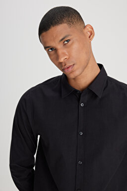 Regular Fit Normal Kesim %100 Pamuk Siyah Gömlek - Black-L241286001 (görsel 4)