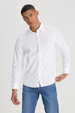 Regular Fit Normal Kesim %100 Pamuk Beyaz Gömlek - White-L241286100 (görsel 2)