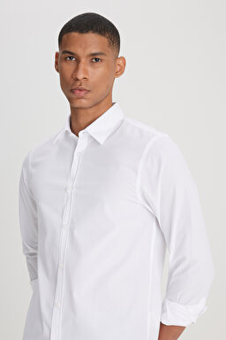 Regular Fit Normal Kesim %100 Pamuk Beyaz Gömlek - White-L241286100 (görsel 4)