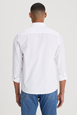 Regular Fit Normal Kesim %100 Pamuk Beyaz Gömlek - White-L241286100 (görsel 5)