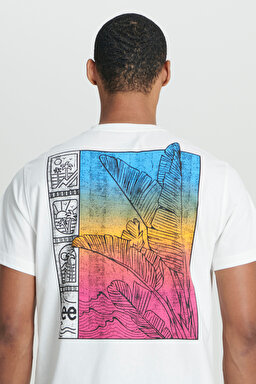 Regular Fit Normal Kesim Bisiklet Yaka %100 Pamuk Beyaz Tişört - White-L241311100 (görsel 5)