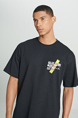 Loose Fit Rahat Kesim Bisiklet Yaka %100 Pamuk Siyah Tişört - Black-L241331001 (görsel 4)