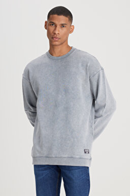 Loose Fit Rahat Kesim Bisiklet Yaka %100 Pamuk Gri Sweatshirt - Gray-L241469035