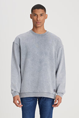 Loose Fit Rahat Kesim Bisiklet Yaka %100 Pamuk Gri Sweatshirt - Gray-L241469035 (görsel 2)