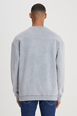 Loose Fit Rahat Kesim Bisiklet Yaka %100 Pamuk Gri Sweatshirt - Gray-L241469035 (görsel 6)