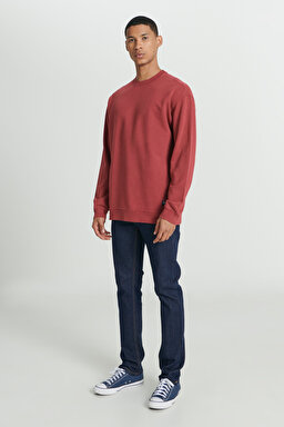 Loose Fit Rahat Kesim Bisiklet Yaka %100 Pamuk Gül Kurusu Sweatshirt - Intuition Grey-L241469A11 (görsel 4)