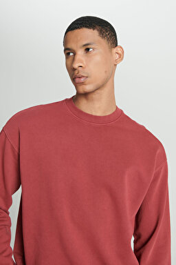 Loose Fit Rahat Kesim Bisiklet Yaka %100 Pamuk Gül Kurusu Sweatshirt - Intuition Grey-L241469A11 (görsel 5)