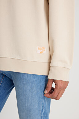 Loose Fit Rahat Kesim Bisiklet Yaka %100 Pamuk Ekru Sweatshirt - Ecru-L241469NQ (görsel 4)