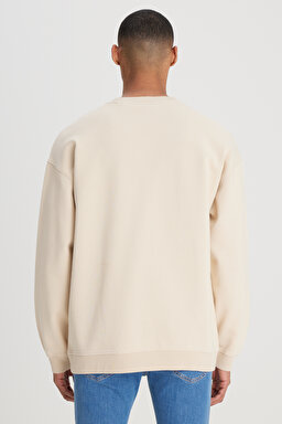 Loose Fit Rahat Kesim Bisiklet Yaka %100 Pamuk Ekru Sweatshirt - Ecru-L241469NQ (görsel 5)