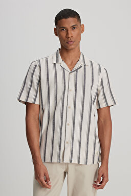 Loose Fit Rahat Kesim Kısa Kollu Gri Gömlek - Multi-L241478900