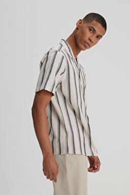 Loose Fit Rahat Kesim Kısa Kollu Gri Gömlek - Multi-L241478900 (görsel 3)