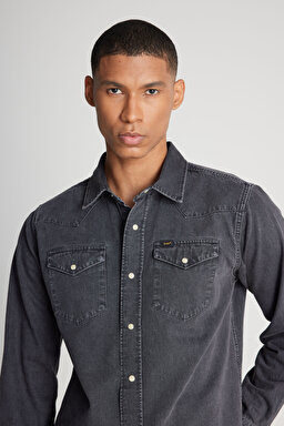Regular Fit Normal Kesim %100 Pamuk Antrasit Jean Kot Gömlek - Anthracite-L241513003 (görsel 4)