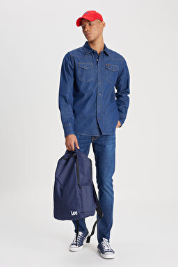 Regular Fit Normal Kesim %100 Pamuk Lacivert Jean Kot Gömlek - Rinse-L241513401