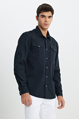 Relaxed Fit Geniş Kesim %100 Pamuk Cep Detaylı Antrasit Gömlek - Anthracite-L241514003 (görsel 2)