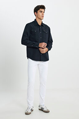 Relaxed Fit Geniş Kesim %100 Pamuk Cep Detaylı Antrasit Gömlek - Anthracite-L241514003 (görsel 3)