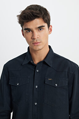 Relaxed Fit Geniş Kesim %100 Pamuk Cep Detaylı Antrasit Gömlek - Anthracite-L241514003 (görsel 5)