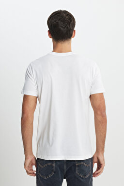 Regular Fit Normal Kesim Bisiklet Yaka %100 Pamuk Beyaz Tişört - White-L241521100 (görsel 5)