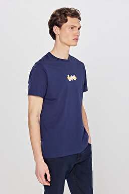 Regular Fit Normal Kesim Bisiklet Yaka %100 Pamuk Lacivert Tişört - Navy-L241521410 (görsel 2)