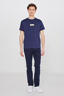 Regular Fit Normal Kesim Bisiklet Yaka %100 Pamuk Lacivert Tişört - Navy-L241521410 (görsel 3)